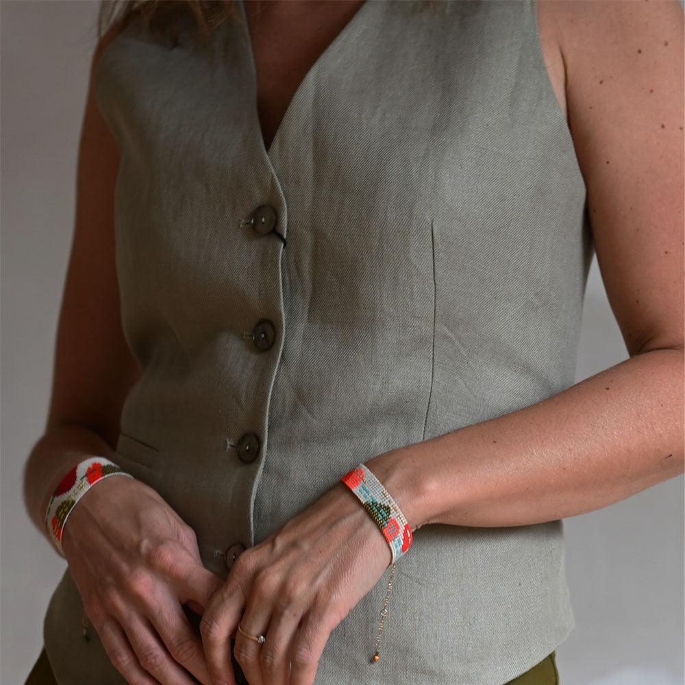 Combination of Naronna handmade woven bracelets with colourful pattern