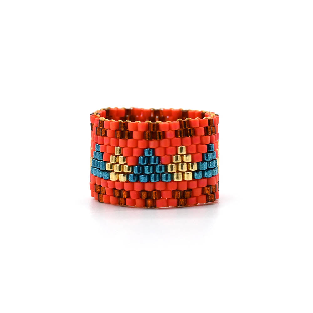 Naronna handmade woven Bobby Ring with colourful pattern