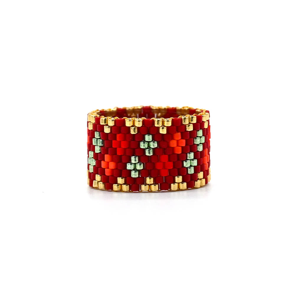 Naronna handmade woven Ezra Ring with colourful pattern