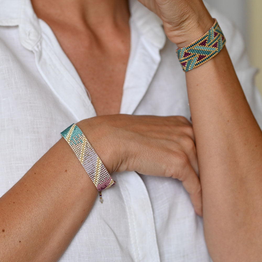 Naronna handmade woven Gemini Bracelet with colourful pattern