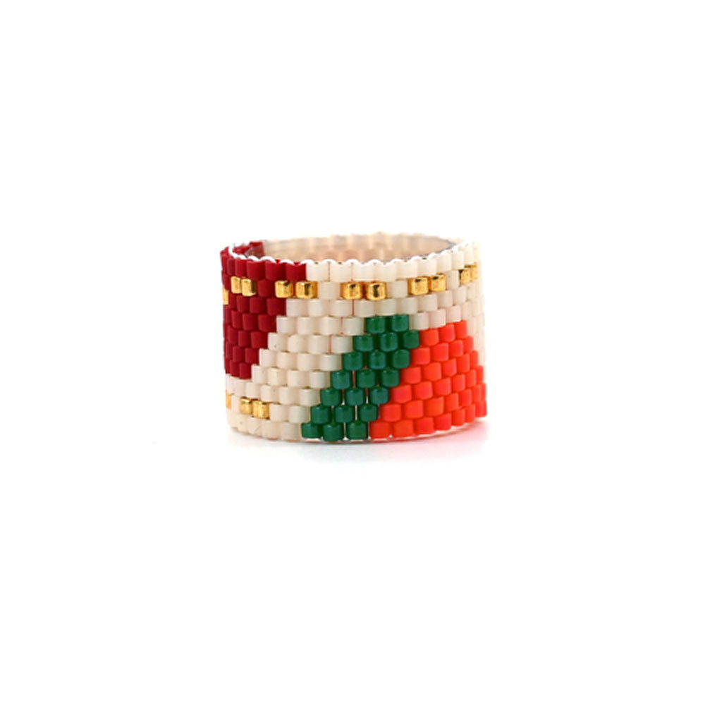 Naronna handmade woven Simone Ring with colourful pattern
