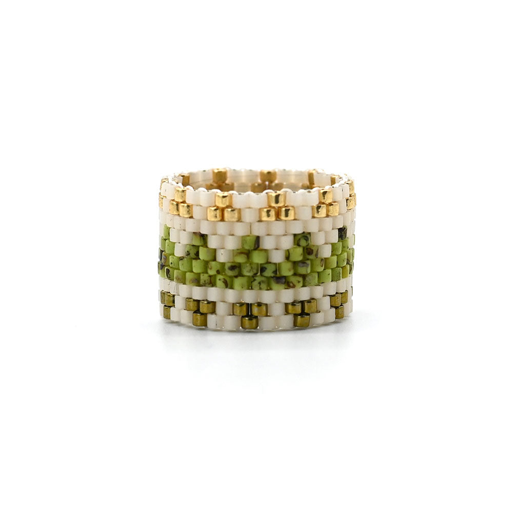 Naronna handmade woven Soleil Ring with colourful pattern