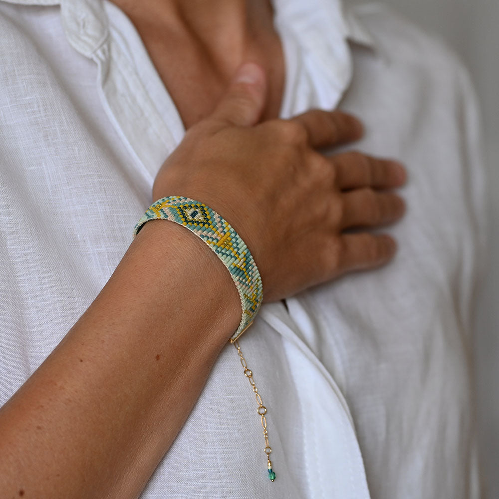 Naronna handmade woven Teagan Bracelet with colourful pattern