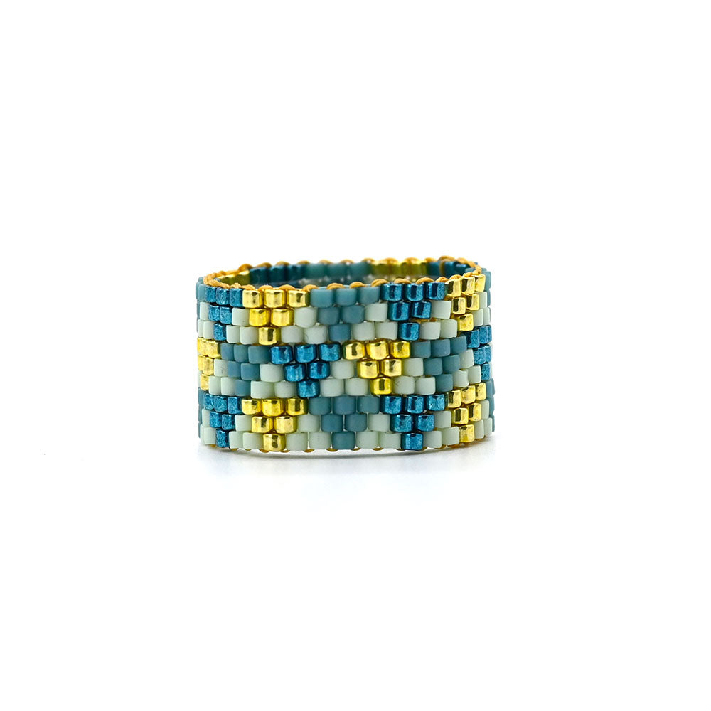 Naronna handmade woven Veronica Ring with colourful pattern