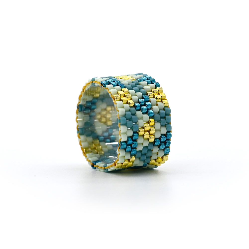 Naronna handmade woven Veronica Ring with colourful pattern