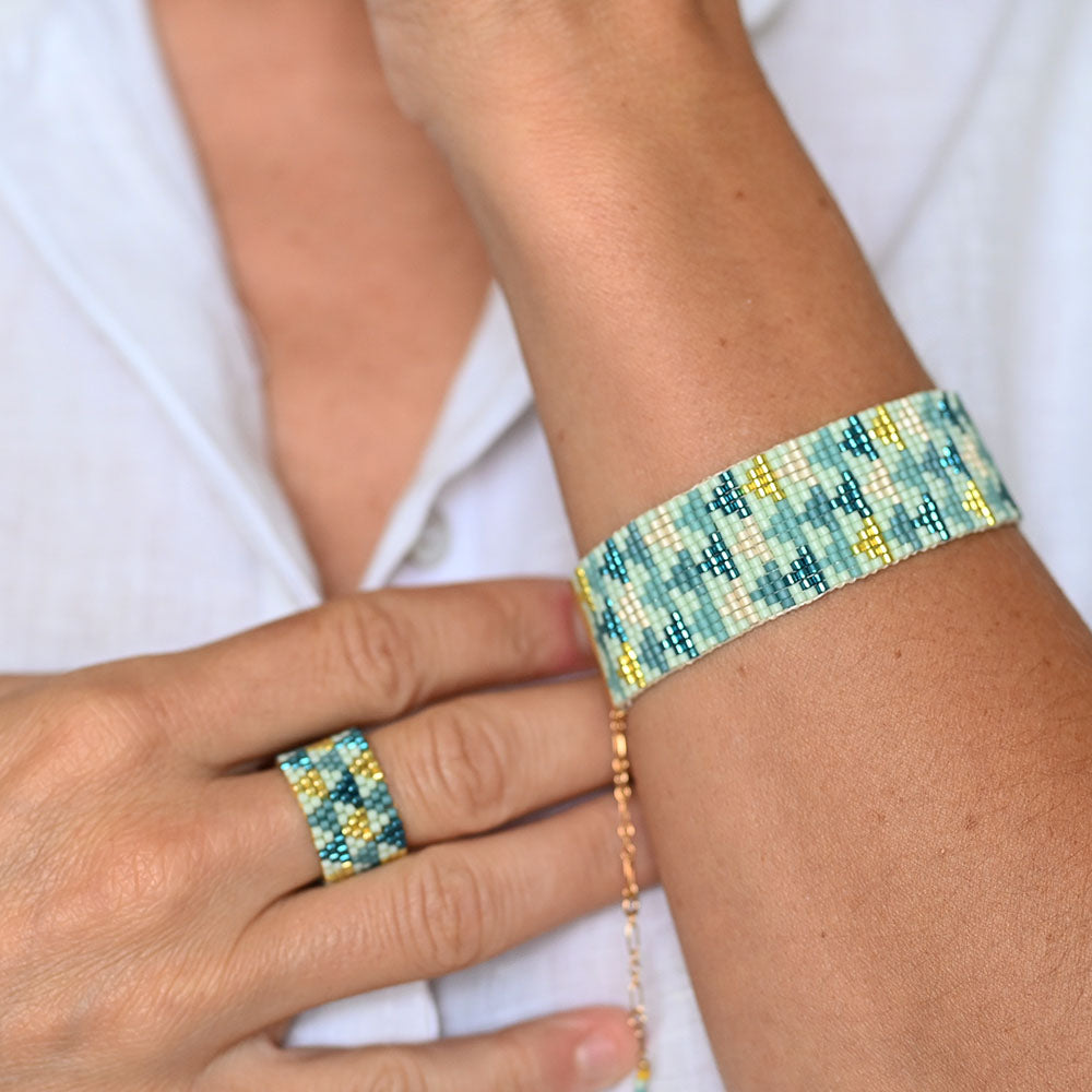 Naronna handmade woven Veronica Ring with colourful pattern