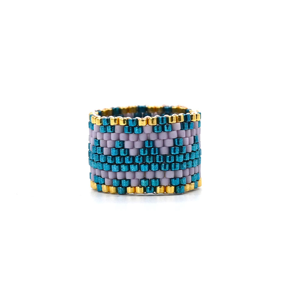 Naronna handmade woven Alexis Ring with colourful pattern