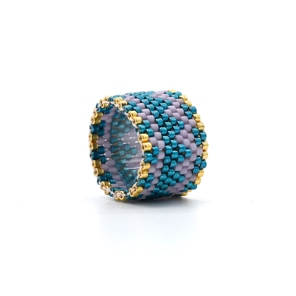 Naronna handmade woven Alexis Ring with colourful pattern