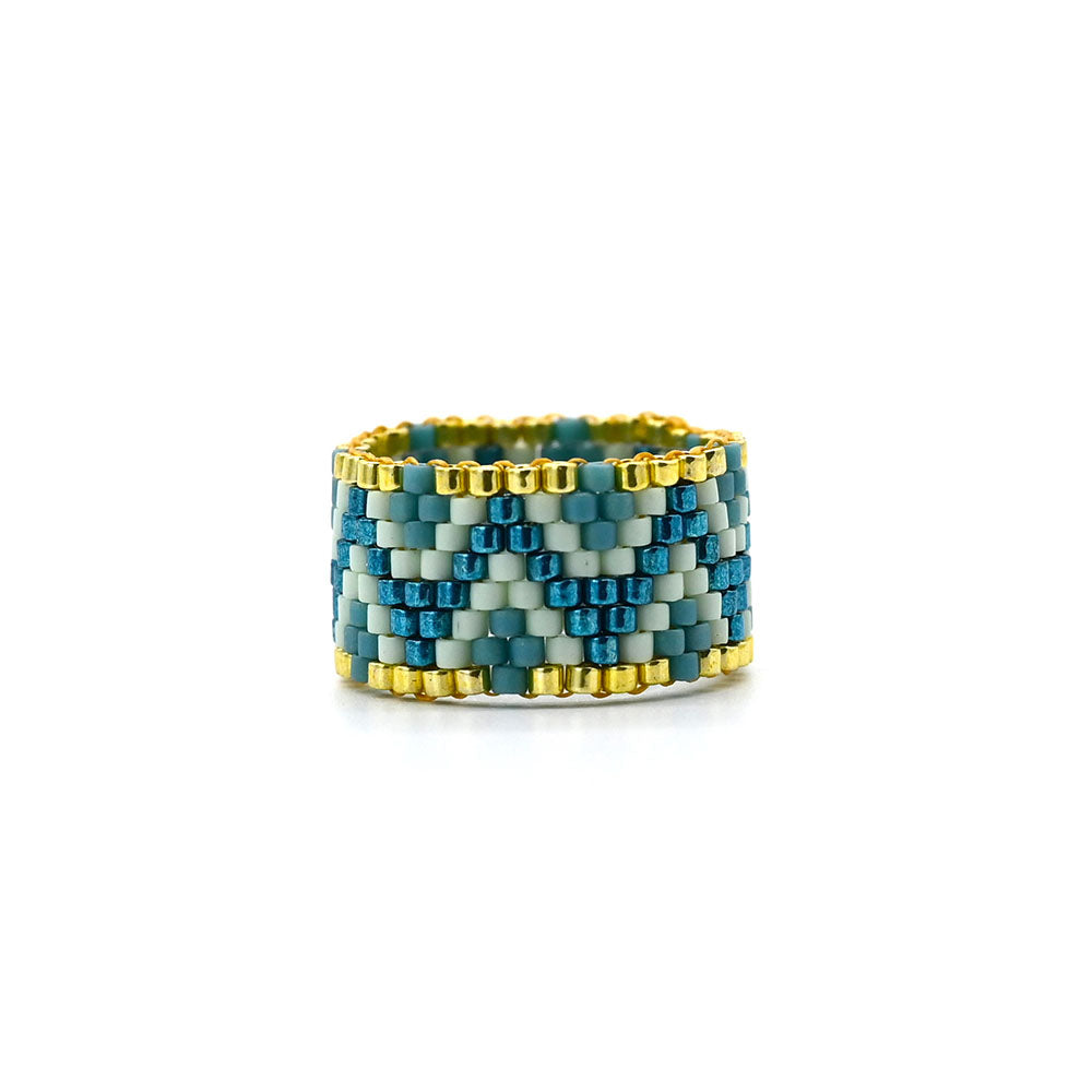 Naronna handmade woven Alma Ring with colourful pattern