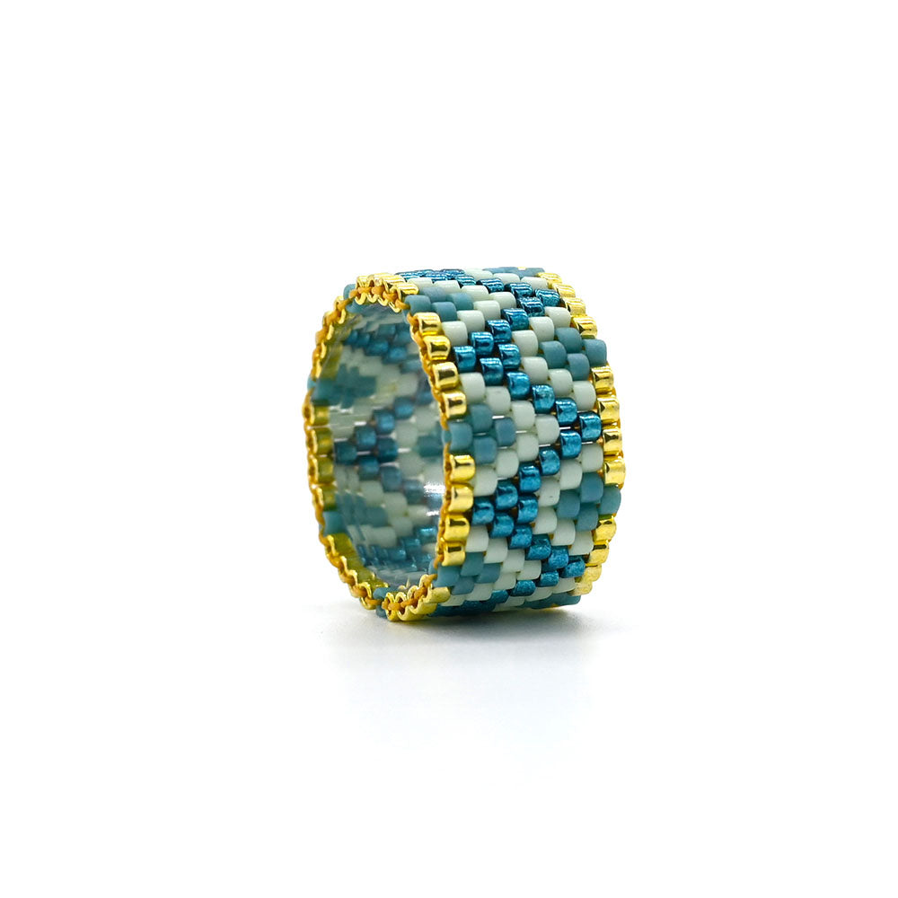 Naronna handmade woven Alma Ring with colourful pattern