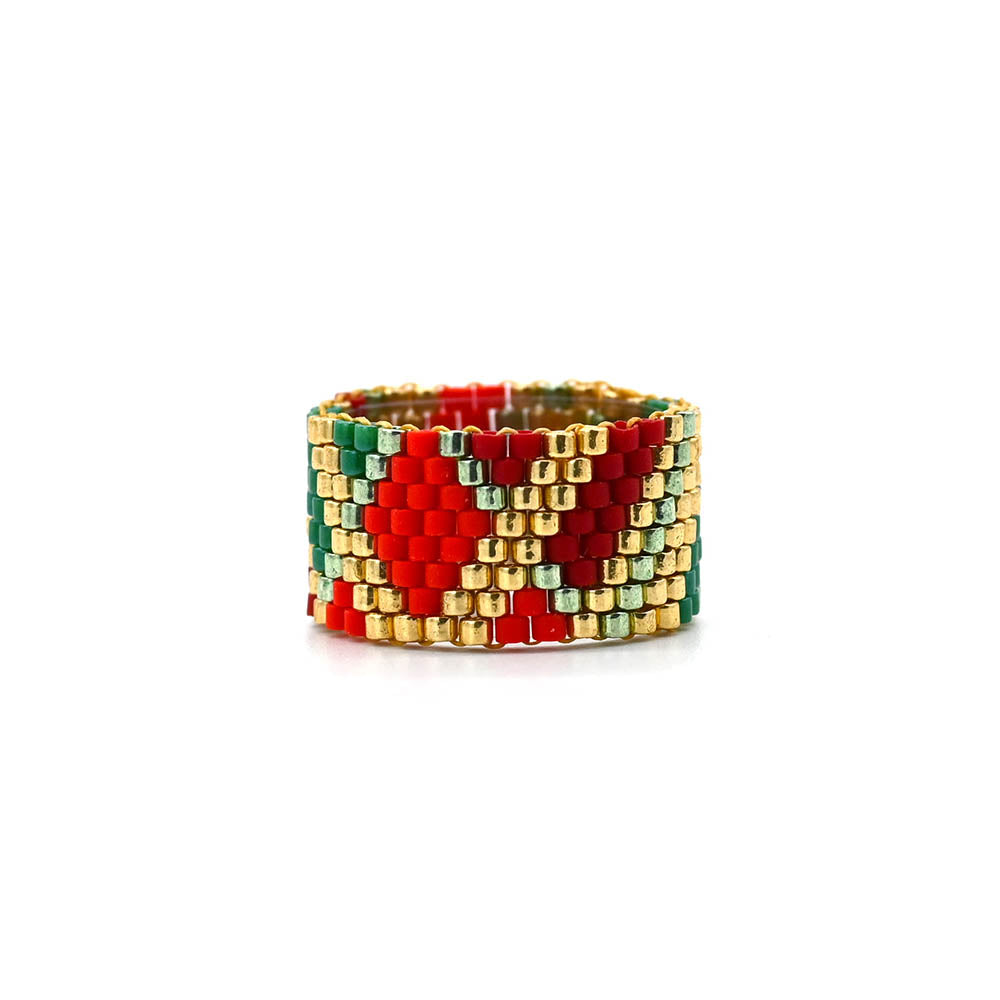 Naronna handmade woven Angie Ring with colourful pattern