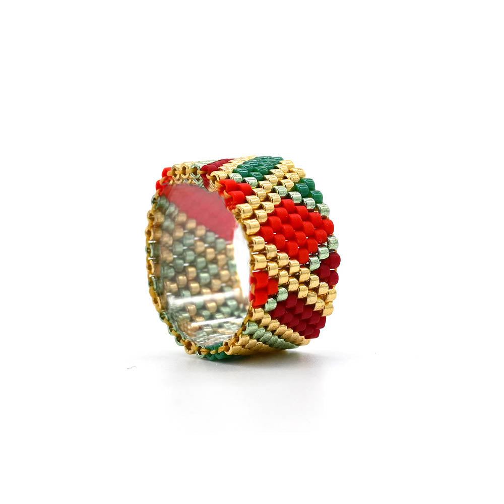 Naronna handmade woven Angie Ring with colourful pattern