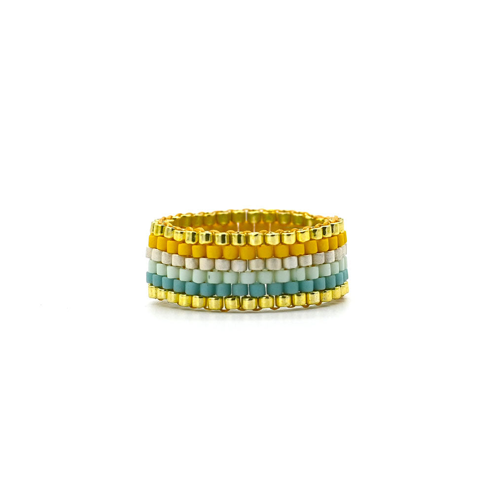 Naronna handmade woven Astrid Ring with colourful pattern