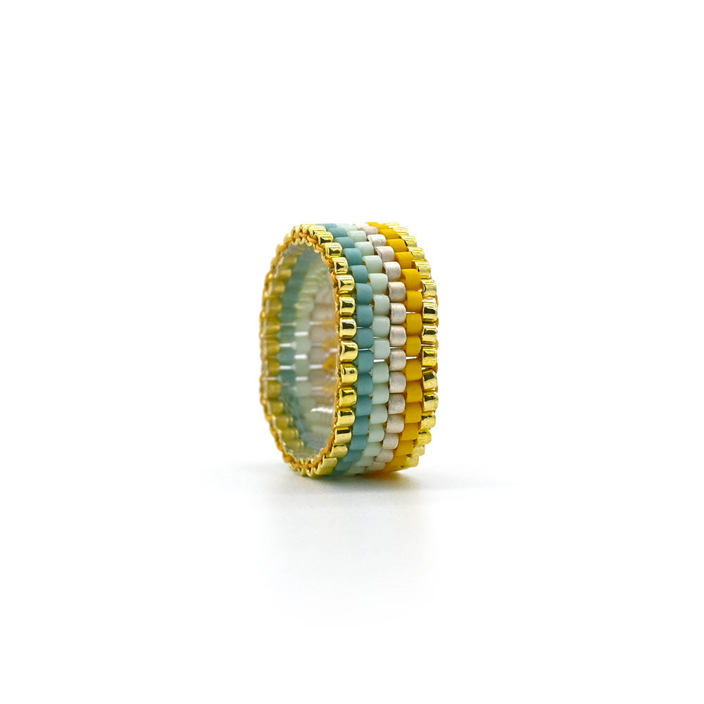 Naronna handmade woven Astrid Ring with colourful pattern