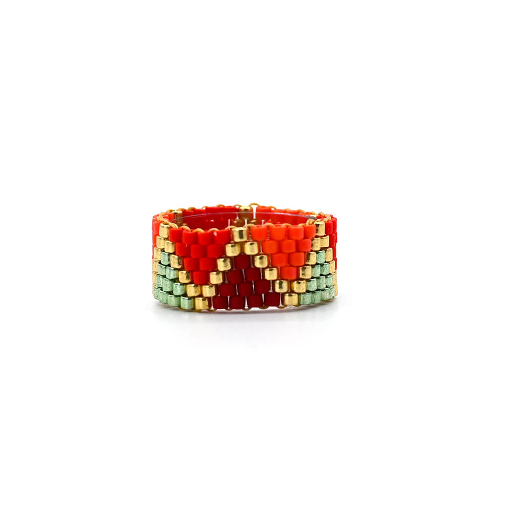 Naronna handmade woven Billie Ring with colourful pattern