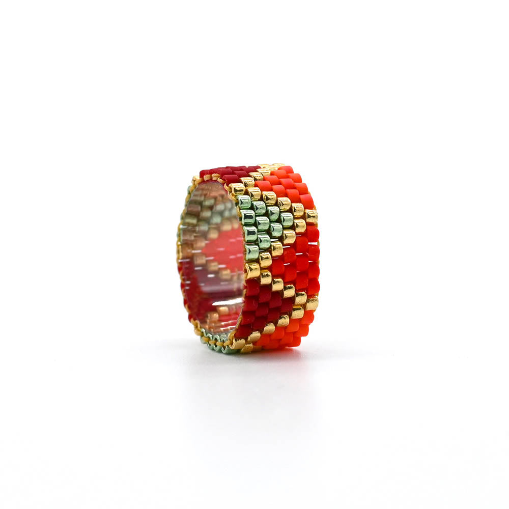 Naronna handmade woven Billie Ring with colourful pattern