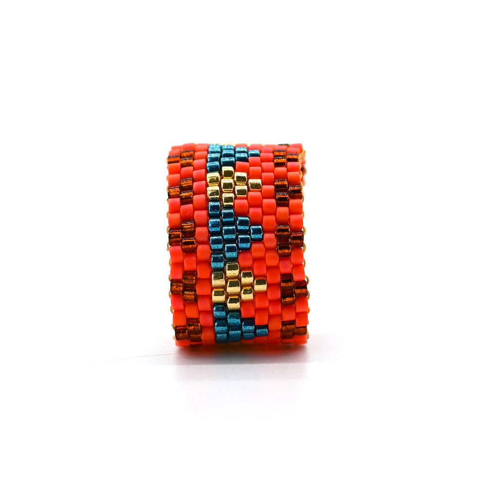 Naronna handmade woven Bobby Ring with colourful pattern