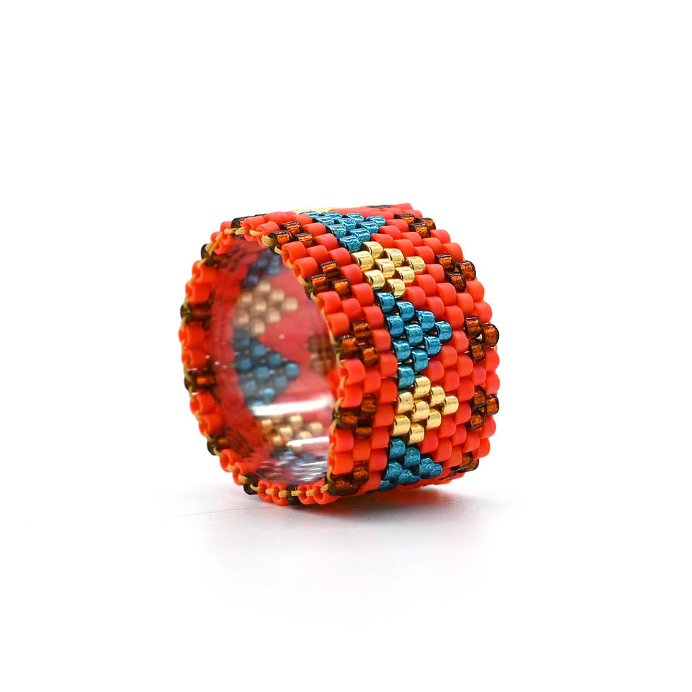 Naronna handmade woven Bobby Ring with colourful pattern