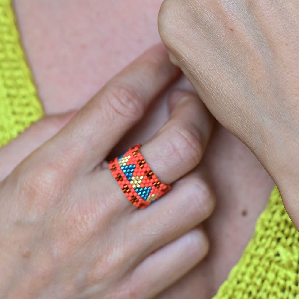 Naronna handmade woven Bobby Ring with colourful pattern