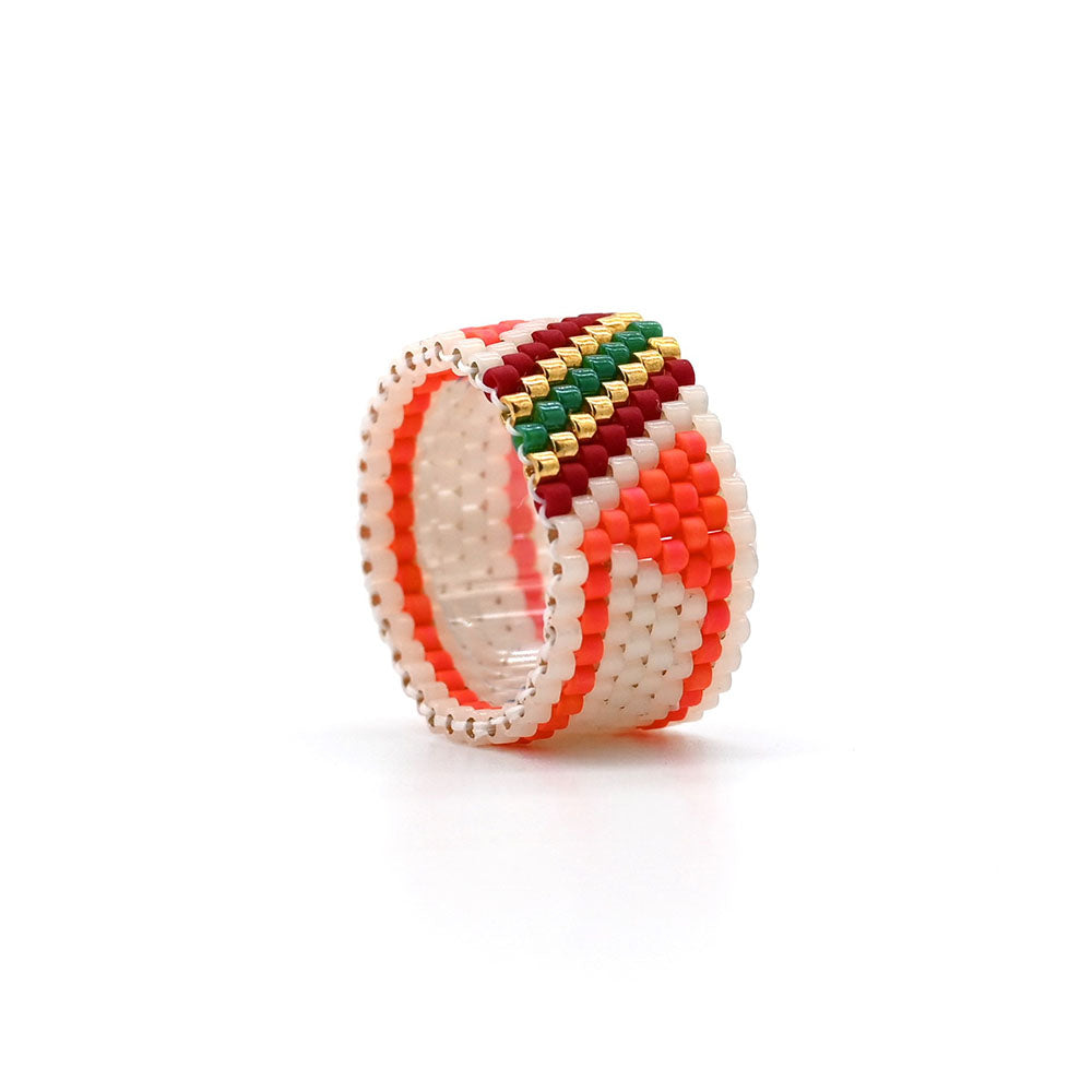 Naronna handmade woven Cielo Ring with colourful pattern