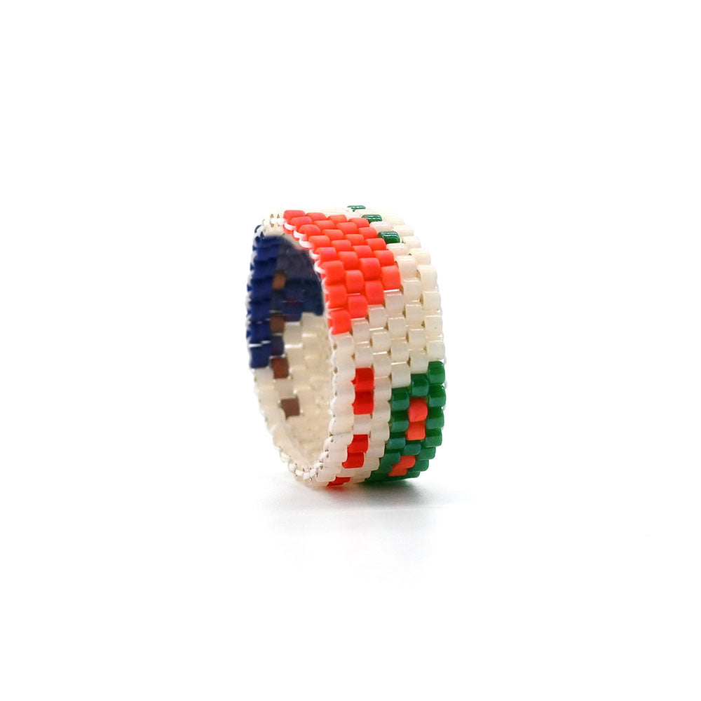 Naronna handmade woven Elliot Ring with colourful pattern