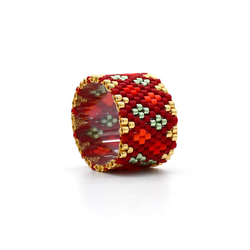 Naronna handmade woven Ezra Ring with colourful pattern