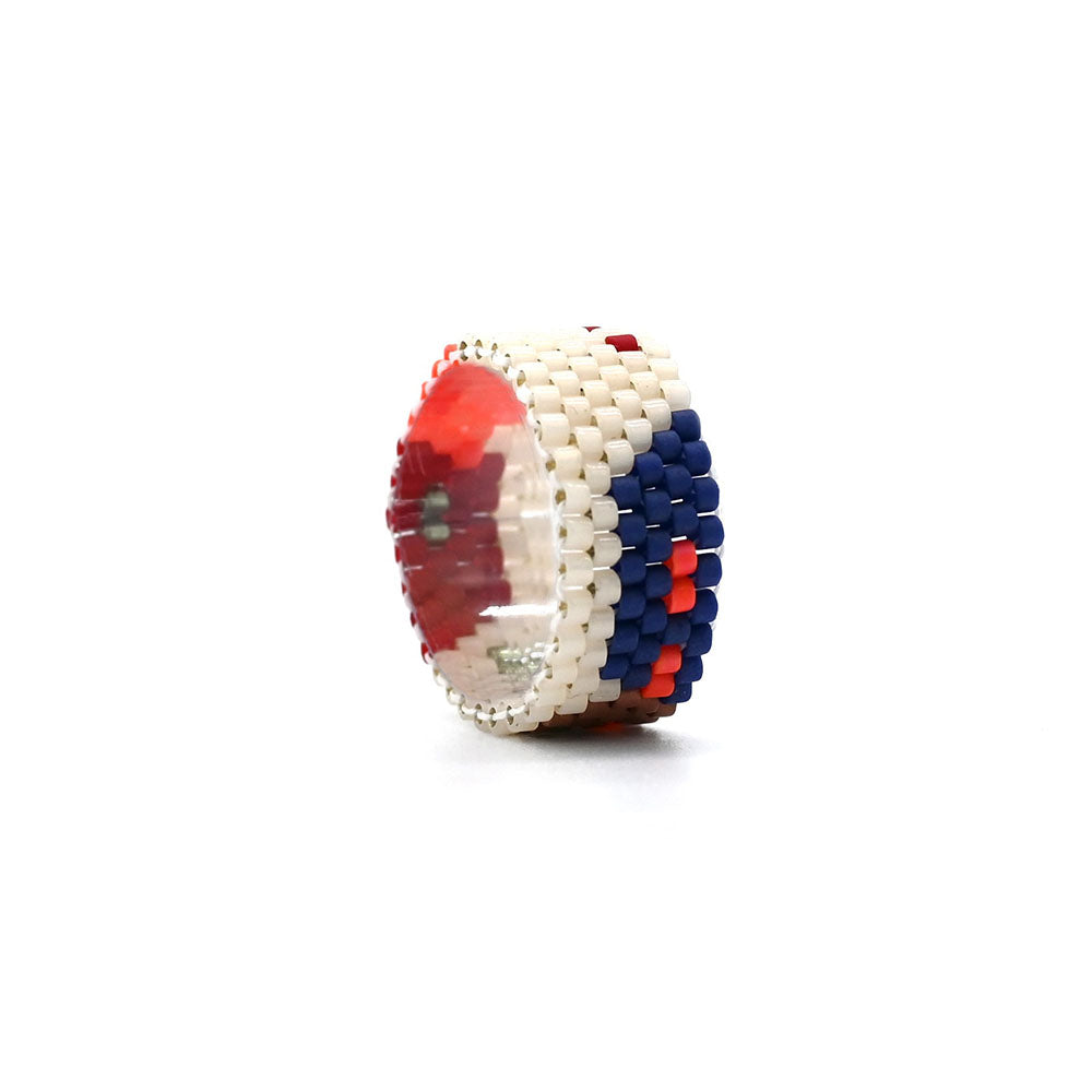 Naronna handmade woven Greta Ring with colourful pattern