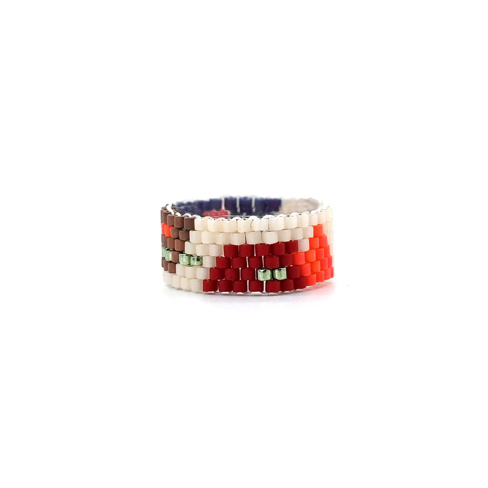 Naronna handmade woven Greta Ring with colourful pattern