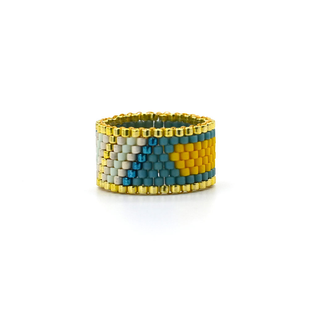 Naronna handmade woven Indie Ring with colourful pattern