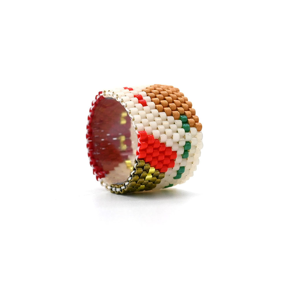 Naronna handmade woven Joy Ring with colourful pattern