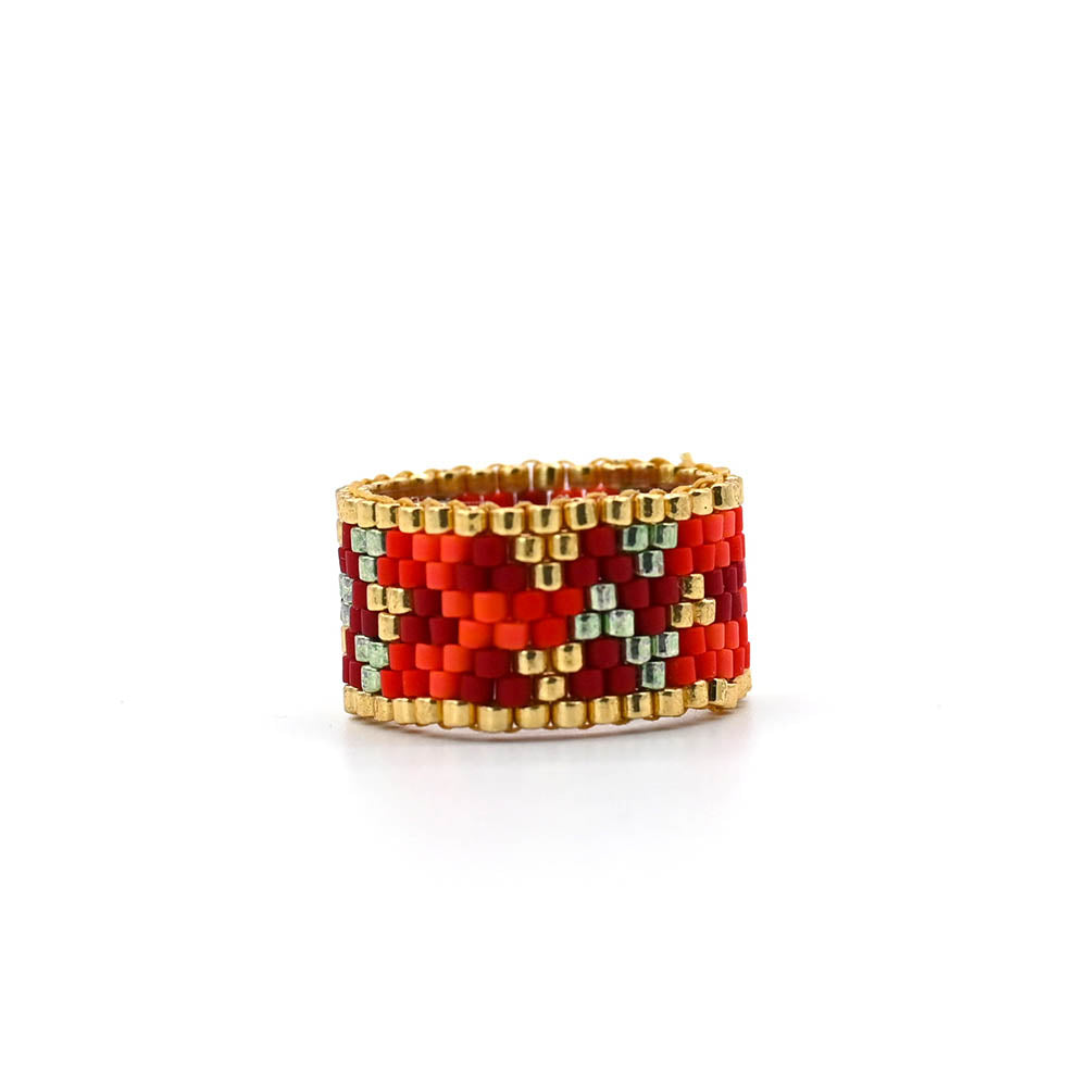 Naronna handmade woven Livia Ring with colourful pattern