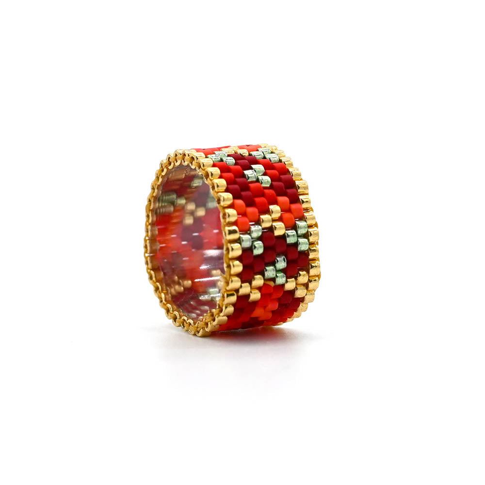 Naronna handmade woven Livia Ring with colourful pattern