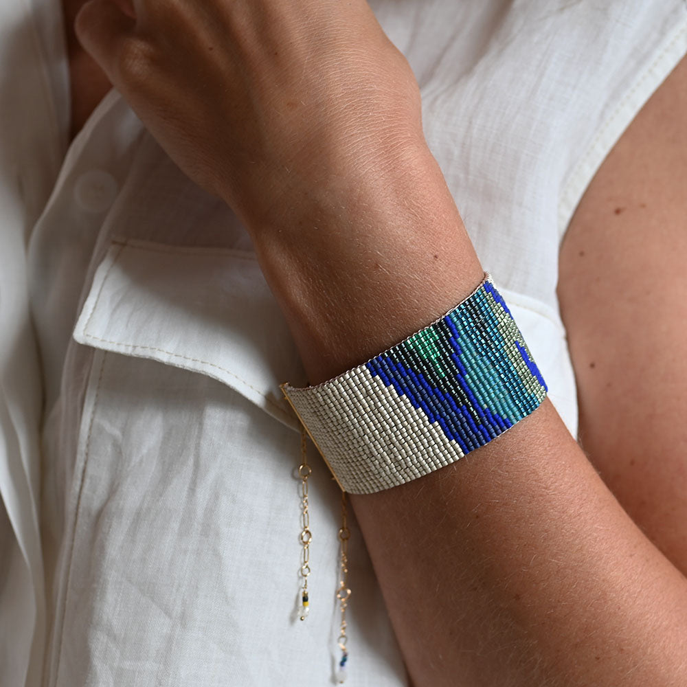 Naronna handmade woven Navy Bracelet with colourful pattern