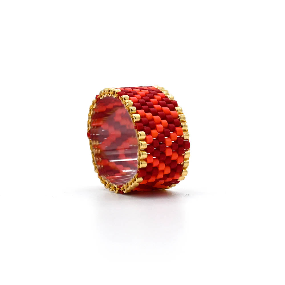 Naronna handmade woven Noemi Ring with colourful pattern