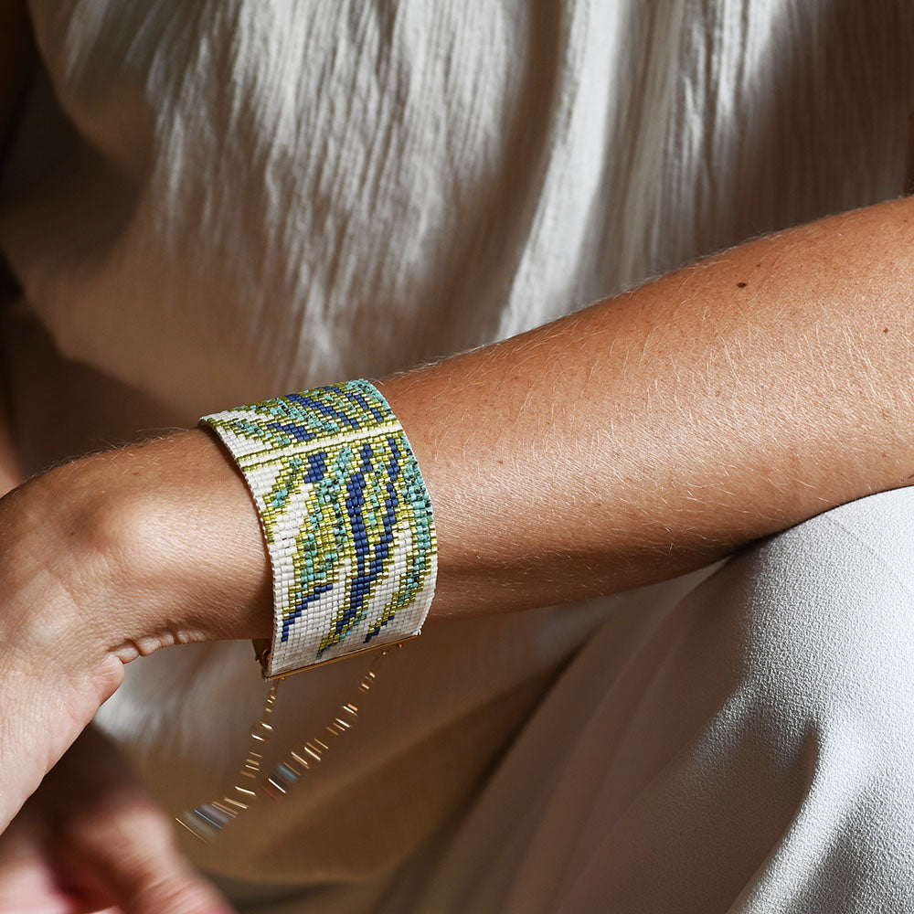 Naronna handmade woven Penelope Bracelet with colourful pattern