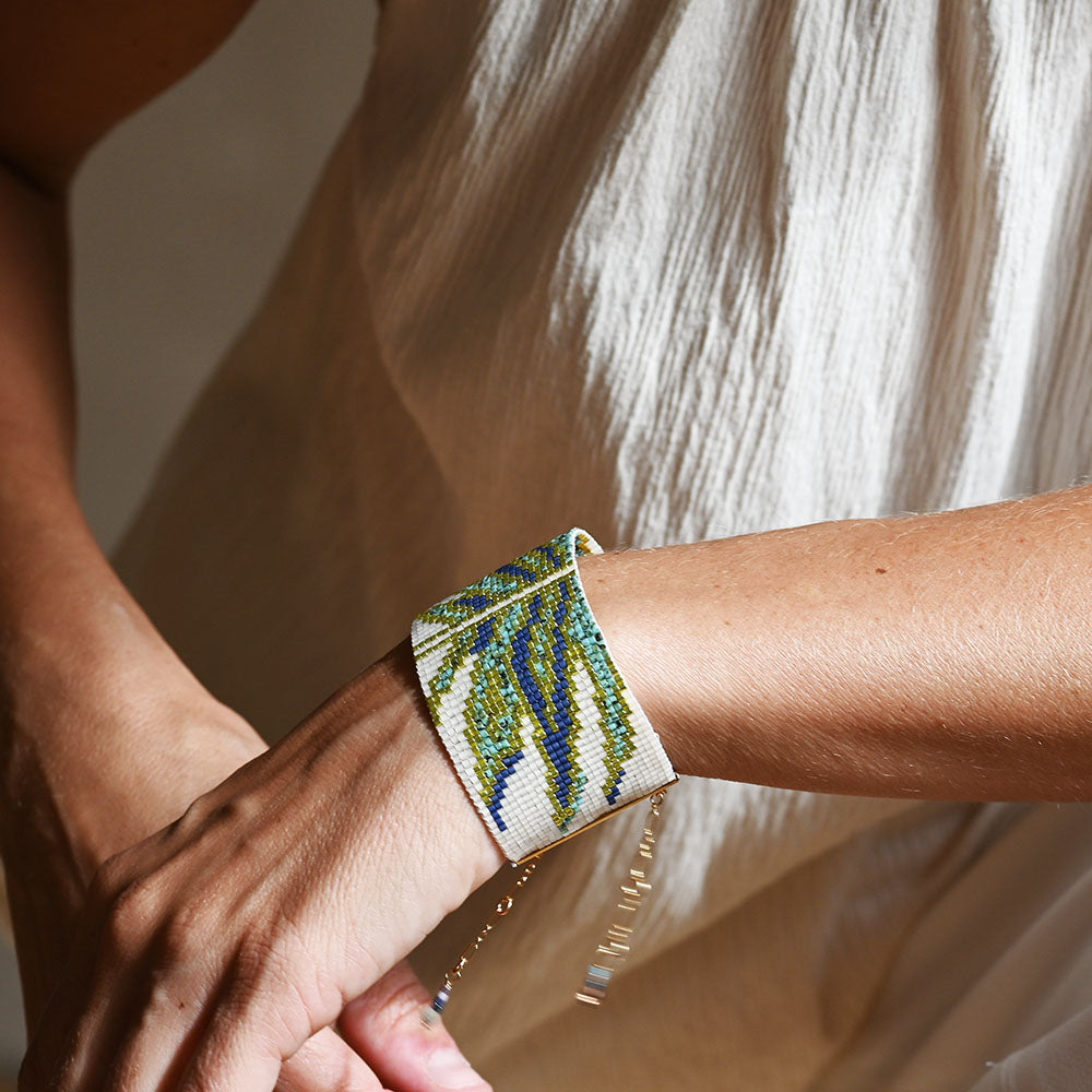 Naronna handmade woven Penelope Bracelet with colourful pattern