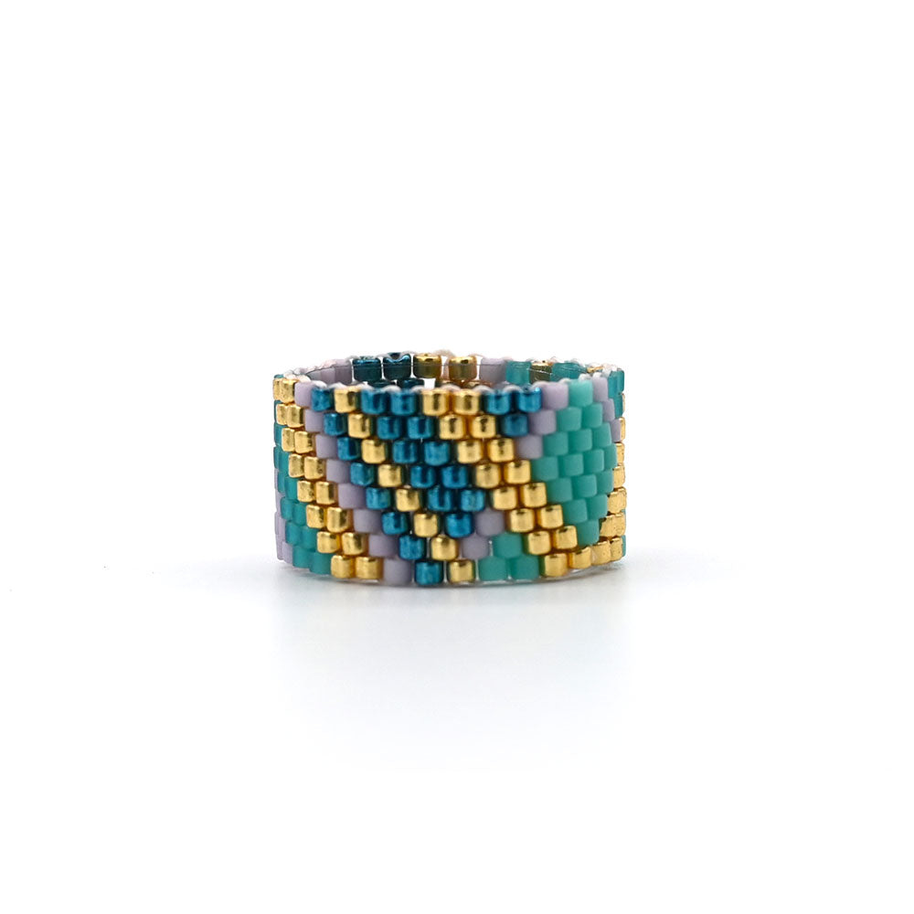 Naronna handmade woven Raven Ring with colourful pattern