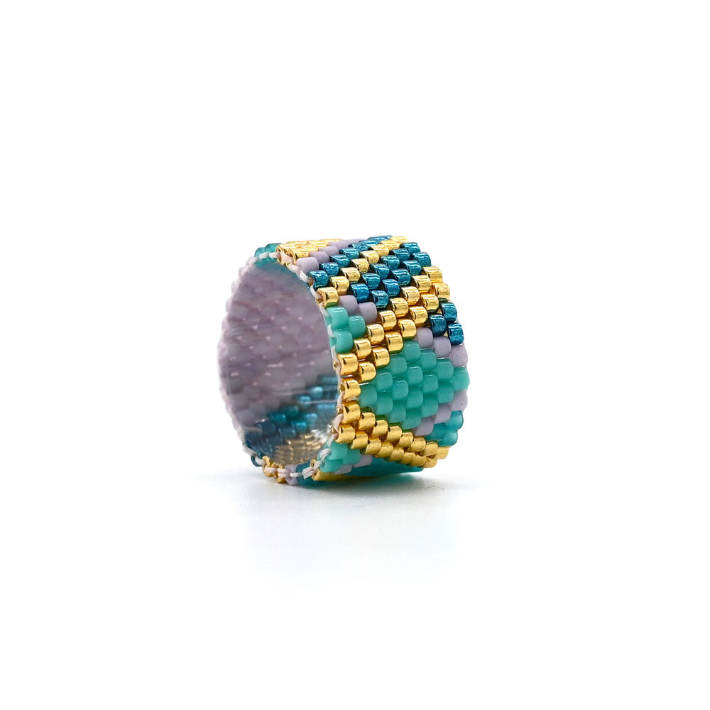 Naronna handmade woven Raven Ring with colourful pattern