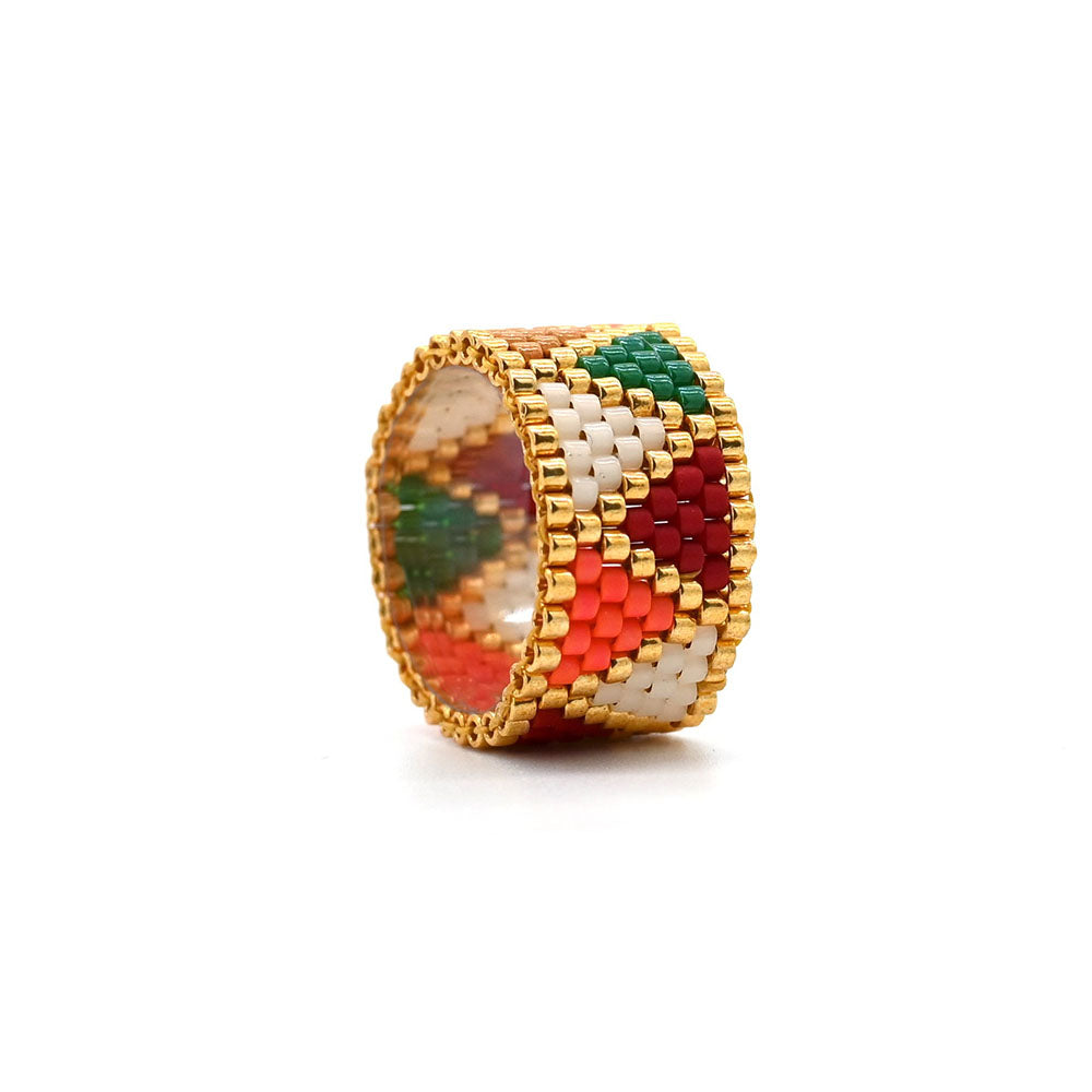 Naronna handmade woven Rosalie Ring with colourful pattern