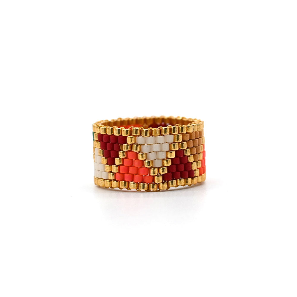 Naronna handmade woven Rosalie Ring with colourful pattern