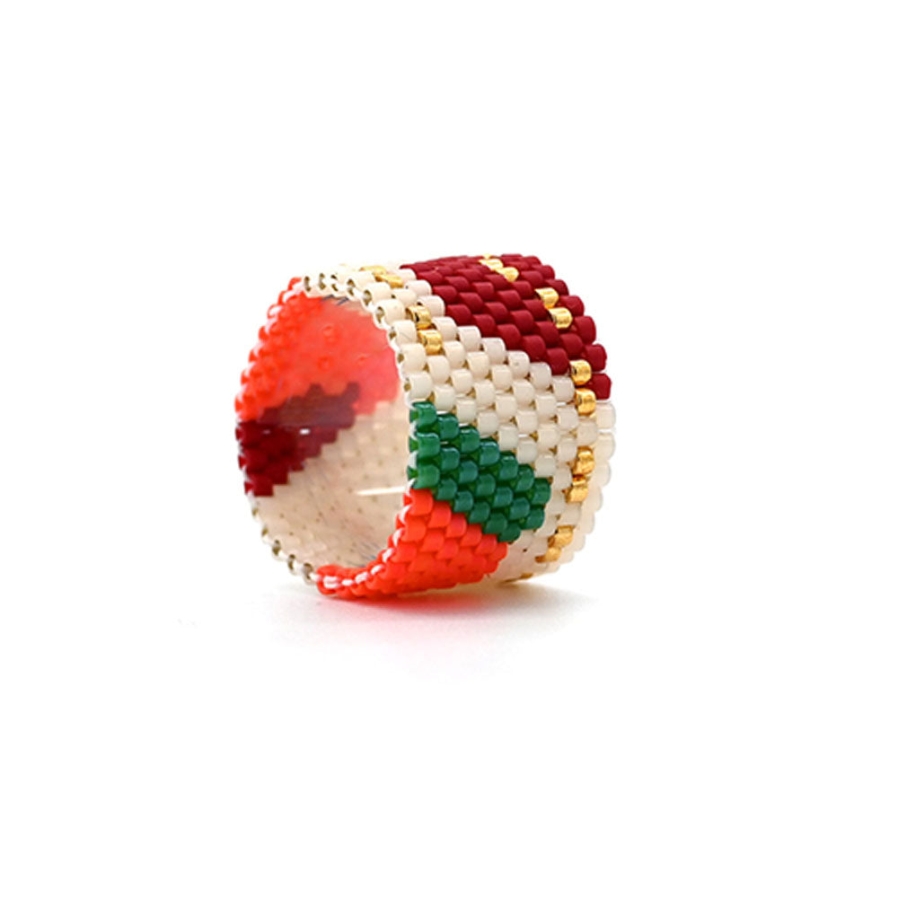 Naronna handmade woven Simone Ring with colourful pattern