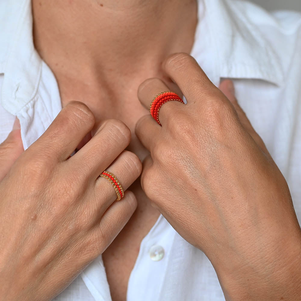 Naronna handmade woven Zelda Ring with colourful pattern